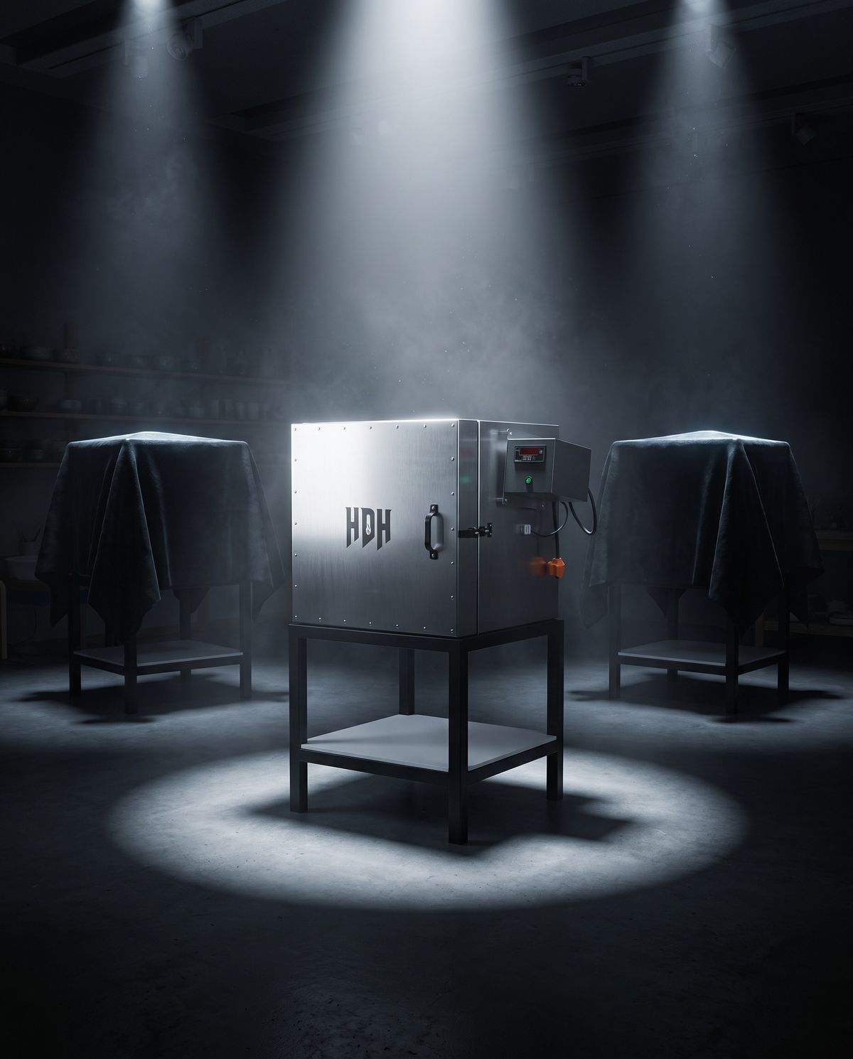 Horno HDH de acero inoxidable iluminado, junto a dos hornos tapados