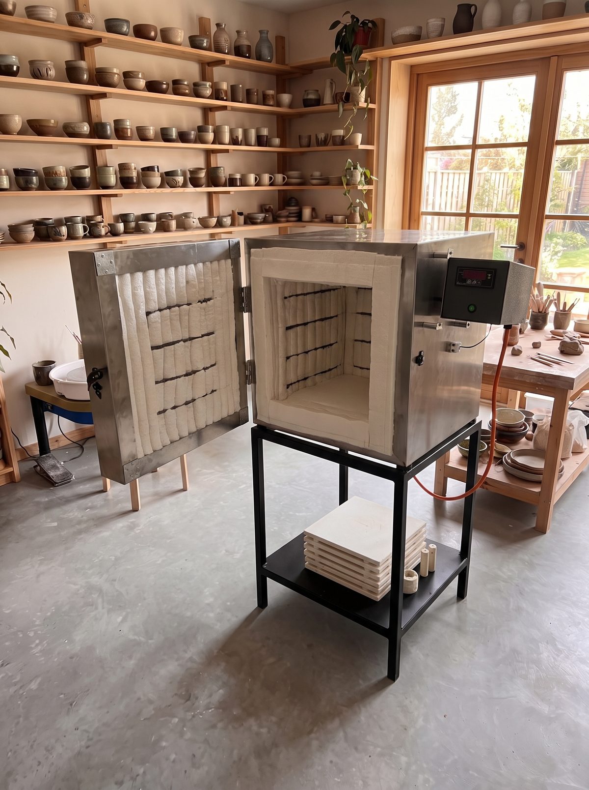 Horno HDH H4 de acero inoxidable abierto, con interior de manta cerámica
