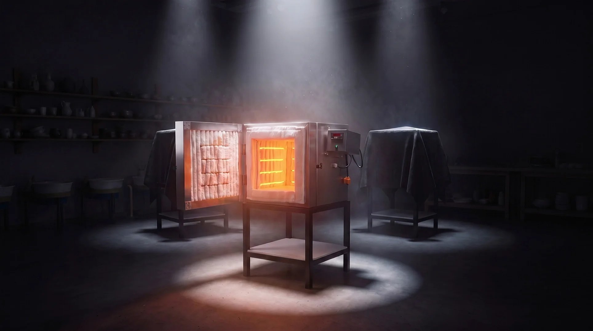 Horno HDH abierto con el interior incandescente
